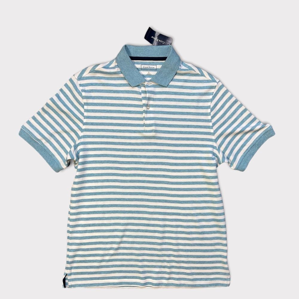 Club Room Men's Short Sleeve Shirt Button Front Golf Striped Polo
